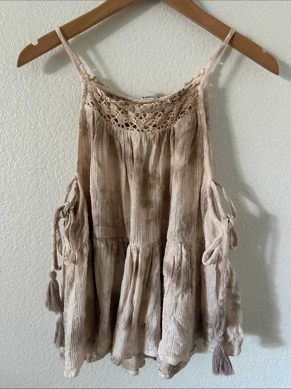 Aerie Cream Crochet Yoke Tank Top